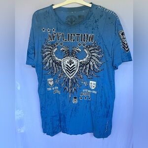 Affliction Blue Black Live Fast Men’s Shirt Size Large 100% Cotton